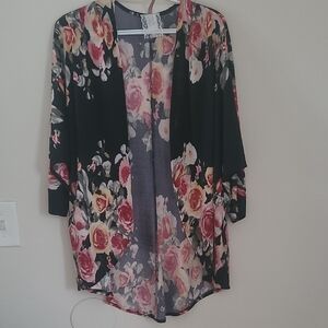 Mauve Floral Kimono Cardigan - Black and Pink